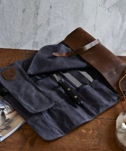 Life Of Riley Waxed Canvas And Leather Knife Roll Father's Day