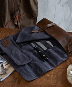 Life Of Riley Waxed Canvas And Leather Knife Roll Father's Day