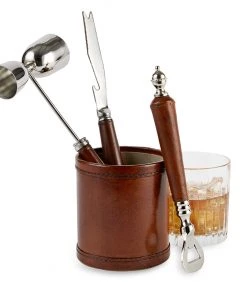 Life Of Riley Bar Ware Leather Mini Bar Tool Set