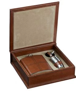 Life Of Riley Gifts Leather Hip Flask Gift Set