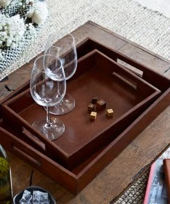 Life Of Riley Leather Tray Set For Serving Coffee & Tea