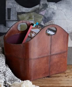 Life Of Riley Leather Curved Storage Basket