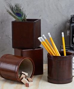 Life Of Riley Father's Day Leather Pen Pot - Round Or Square Shape