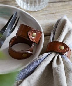 Life Of Riley Leather Napkin Ring Set
