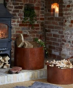 Life Of Riley Leather Round Log Basket