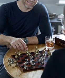 Life Of Riley Leather Handcrafted Chess Board, Case And Pieces