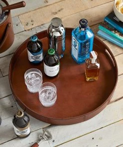 Life Of Riley Leather Serving Tray. Round