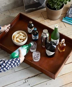 Life Of Riley Bar Ware Leather Ottoman Tray