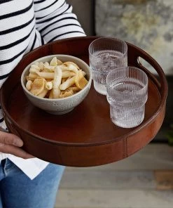 Life Of Riley Leather Round Drinks Tray For Couple