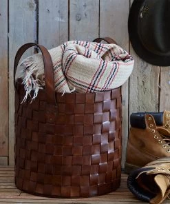 Life Of Riley Storage Leather Short Woven Basket
