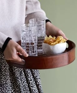 Life Of Riley Leather Round Drinks Tray For Couple