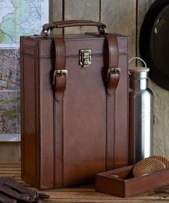 Life Of Riley Leather Double Flask Carrier With Tray