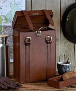 Life Of Riley Leather Double Flask Carrier With Tray