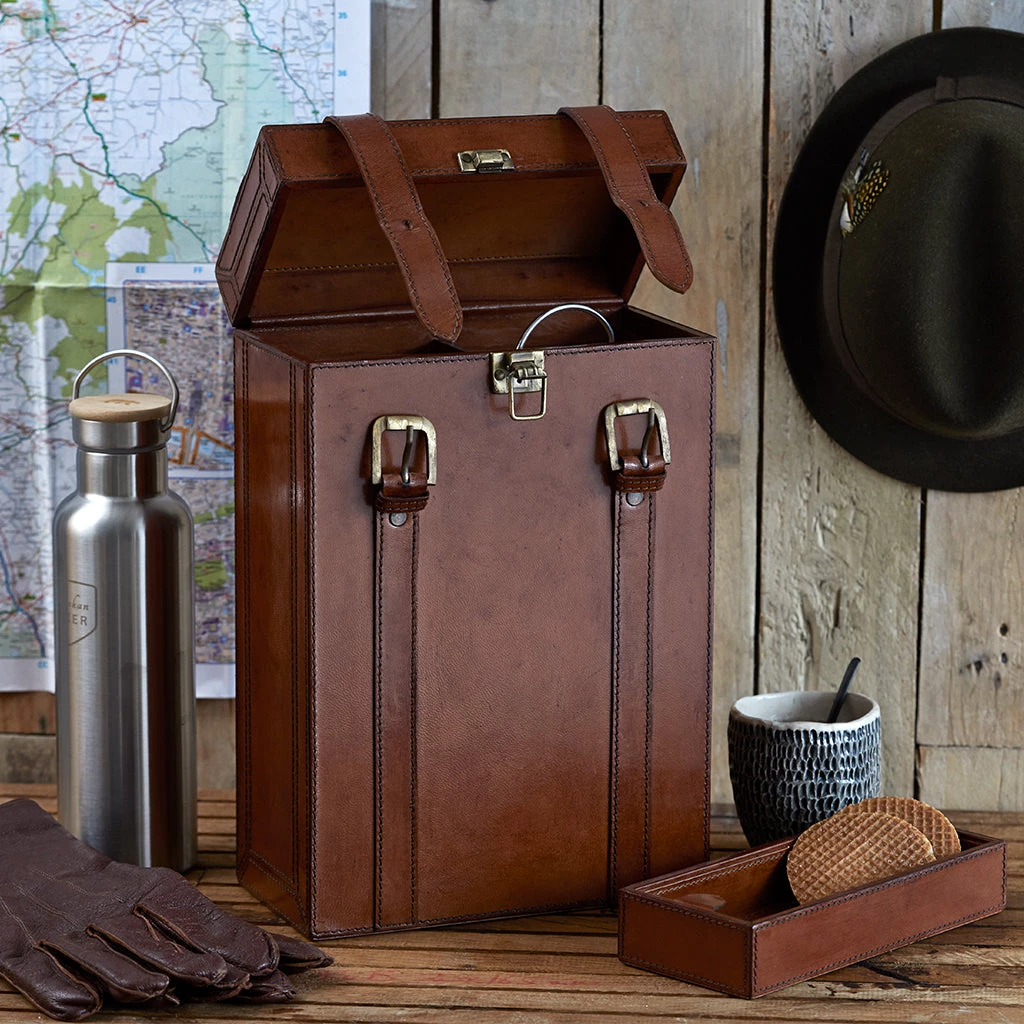 Life Of Riley Leather Double Flask Carrier With Tray 3 Life Of Riley Leather Double Flask Carrier With Tray