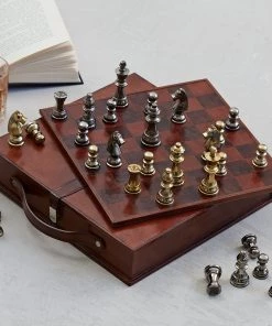 Life Of Riley Leather Handcrafted Chess Board, Case And Pieces