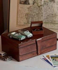 Life Of Riley Watch & Cufflink Boxes Leather Men's Jewellery Box With Travel Cufflink Box