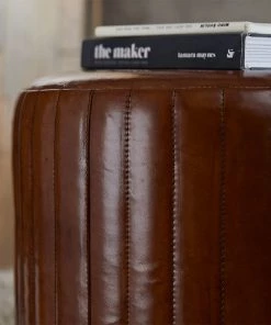 Life Of Riley Decor Leather Round Ottoman