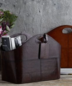 Life Of Riley Leather Curved Storage Basket