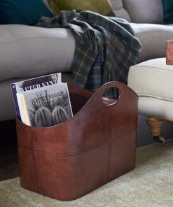 Life Of Riley Leather Curved Storage Basket