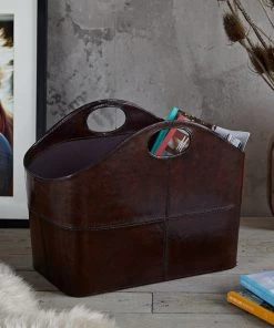 Life Of Riley Leather Curved Storage Basket