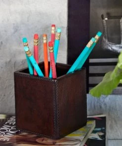 Life Of Riley Father's Day Leather Pen Pot - Round Or Square Shape