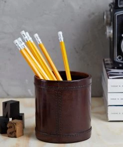 Life Of Riley Father's Day Leather Pen Pot - Round Or Square Shape