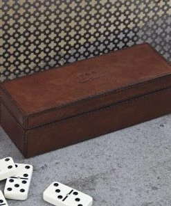Life Of Riley Leather Personalised Dominoes Box. Includes A Set Of Double Six Dominoes