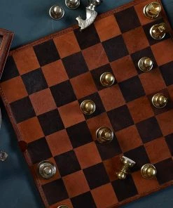 Life Of Riley Leather Handcrafted Chess Board, Case And Pieces