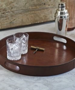 Life Of Riley Leather Serving Tray. Round