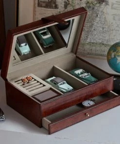 Life Of Riley Watch & Cufflink Boxes Leather Men's Jewellery Box With Travel Cufflink Box