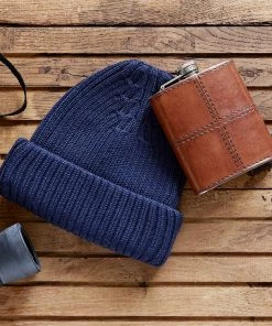 Life Of Riley Leather Hip Flask And Beanie Winter Warmer Gift Set