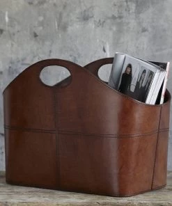 Life Of Riley Leather Curved Storage Basket