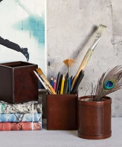 Life Of Riley Father's Day Leather Pen Pot - Round Or Square Shape