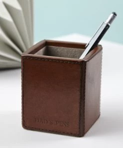 Life Of Riley Father's Day Leather Pen Pot - Round Or Square Shape