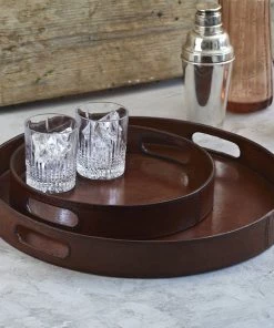 Life Of Riley Leather Serving Tray. Round