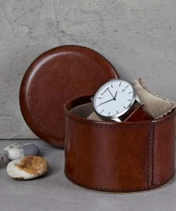 Life Of Riley Leather Single Watch Gift Box. Round Watch & Cufflink Boxes