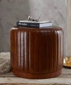 Life Of Riley Decor Leather Round Ottoman