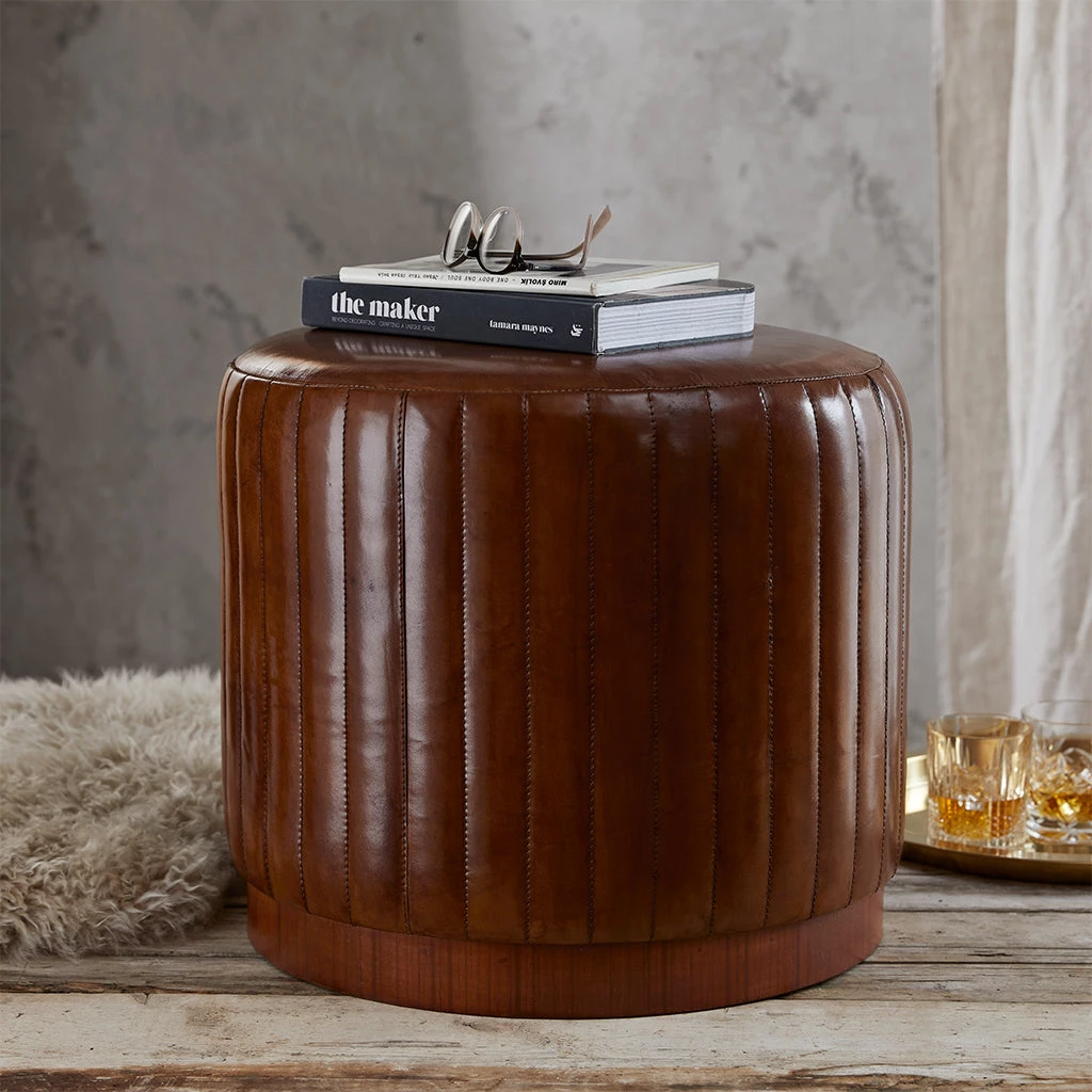 Life Of Riley Decor Leather Round Ottoman