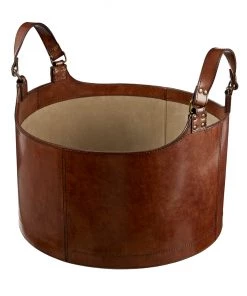 Life Of Riley Leather Round Storage Basket New Home