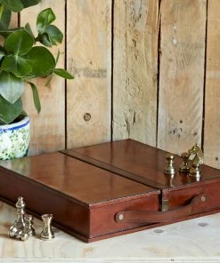 Life Of Riley Leather Handcrafted Chess Board, Case And Pieces