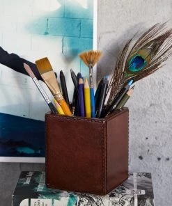 Life Of Riley Father's Day Leather Pen Pot - Round Or Square Shape