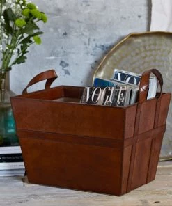 Life Of Riley Leather Magazine Basket
