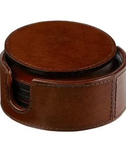 Life Of Riley For Her Leather Wine Bottle Coaster. Holds Six Stemware Coasters