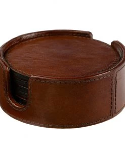 Life Of Riley For Her Leather Wine Bottle Coaster. Holds Six Stemware Coasters