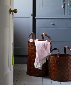 Life Of Riley Storage Leather Short Woven Basket