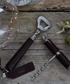 Life Of Riley Leather Handled Bottle Opener And Corkscrew